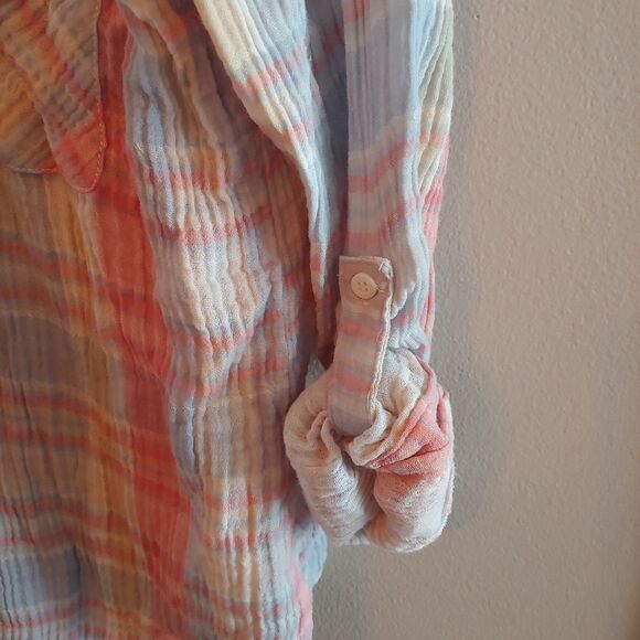 Sanctuary Gauzy Pastel Plaid Button Up Shirt Size Medium - Picture 3 of 7